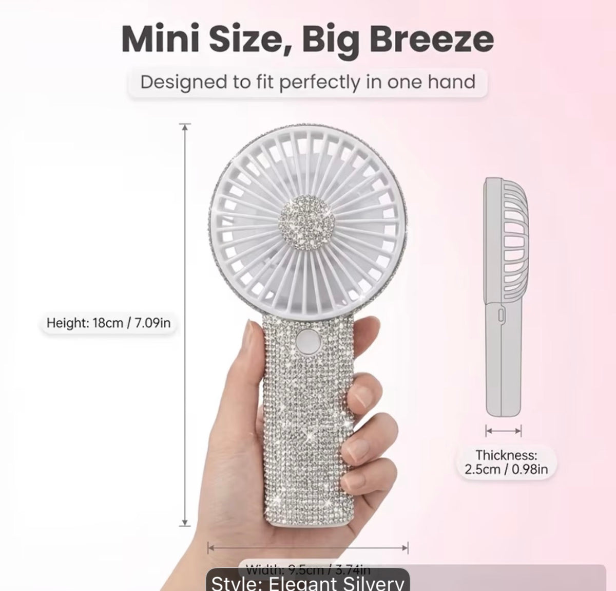 Rechargeable 3-Speed Handheld Glamour Fan