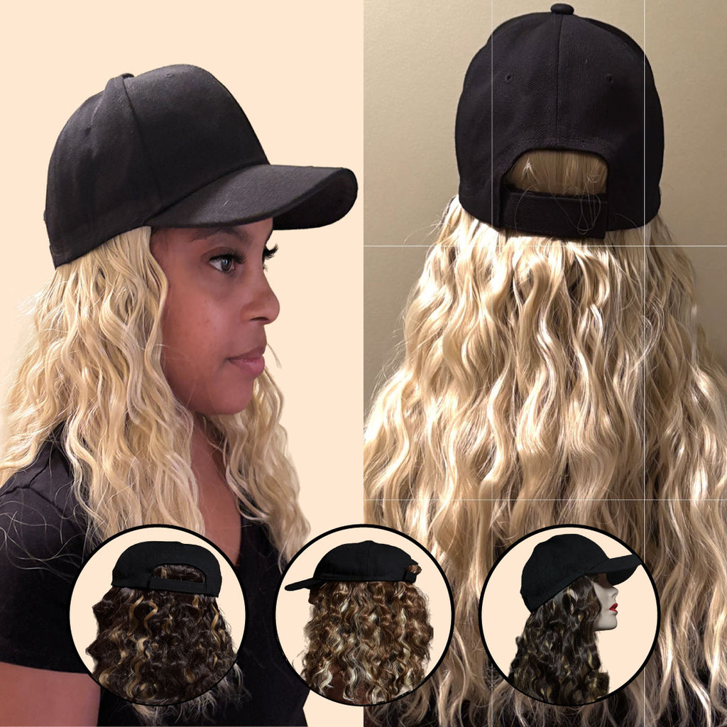 Black Baseball Cap w/16” Synthetic Hair