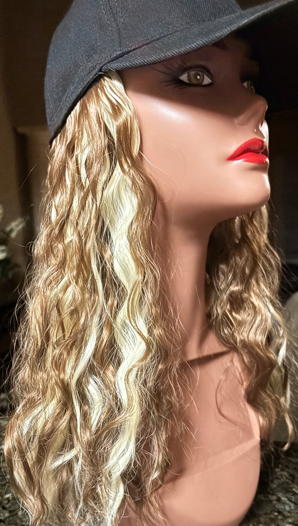Black Baseball Cap w/16” Synthetic Hair