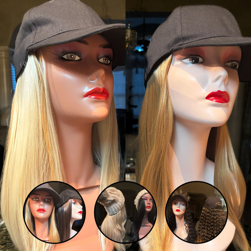 Black Baseball Cap w/16” Synthetic Hair
