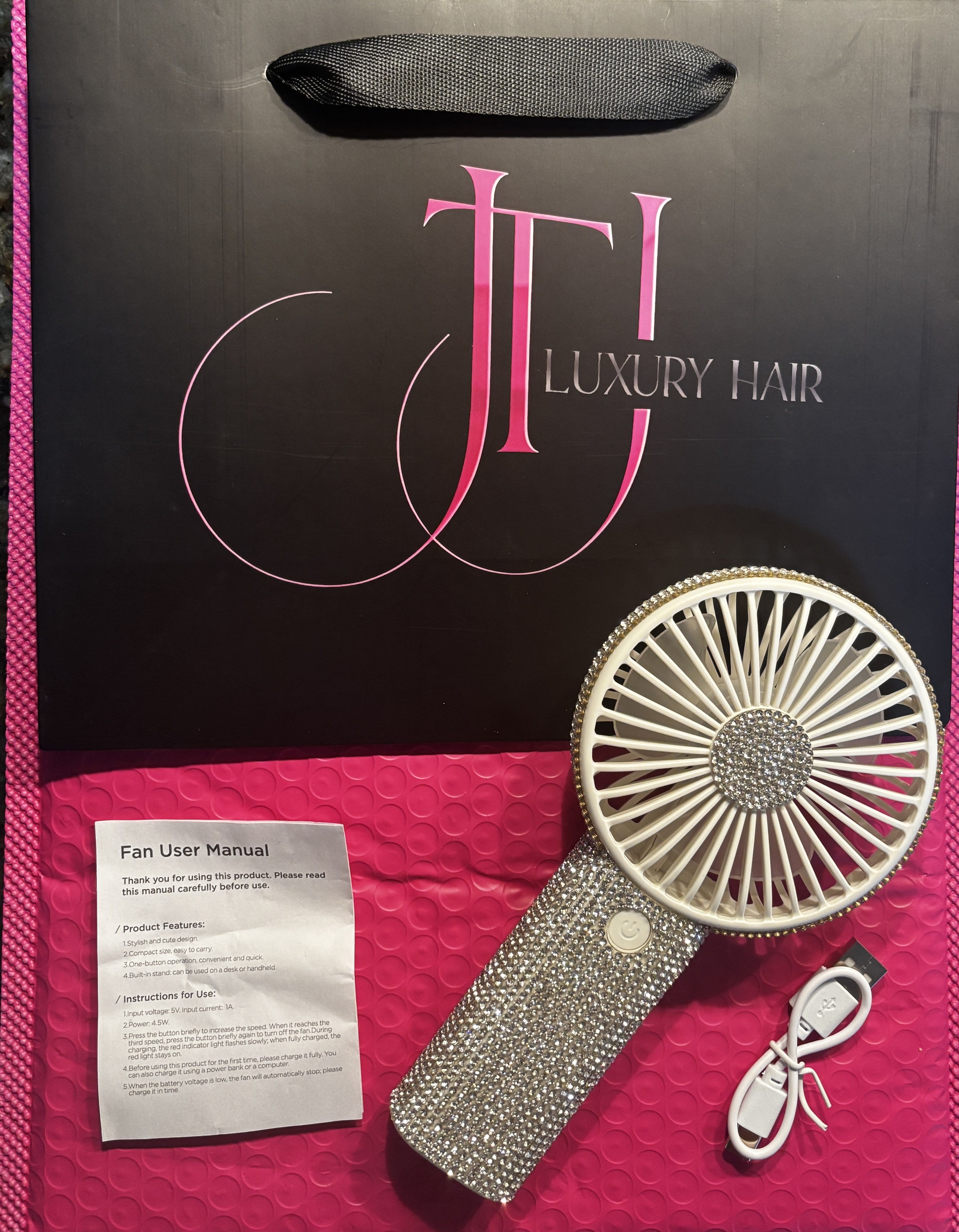 Rechargeable 3-Speed Handheld Glamour Fan