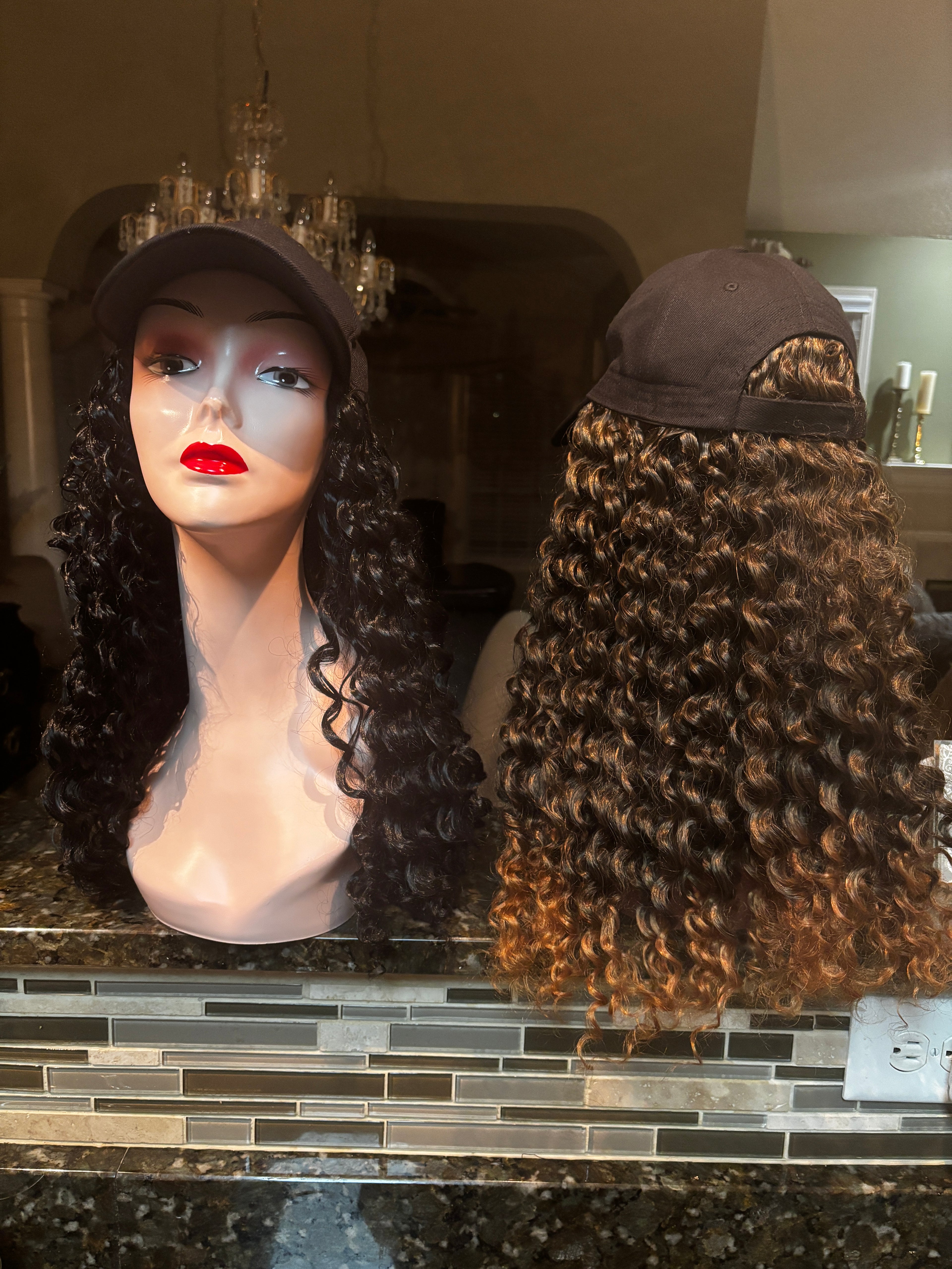 Black Baseball Cap w/16” Synthetic Hair