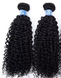 Two bundles of black curly hair wefts displayed side by side against a white background.
