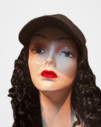Black Baseball Cap w/16” Synthetic Hair, studio photo